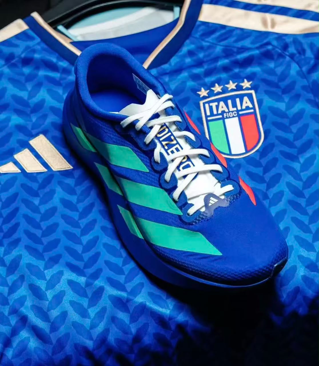 Adidas Adizero Woven EVO SL WORLD CUP ITALY "Lucid Blue/Court Green/Lucid Red" Men’s Running Shoes